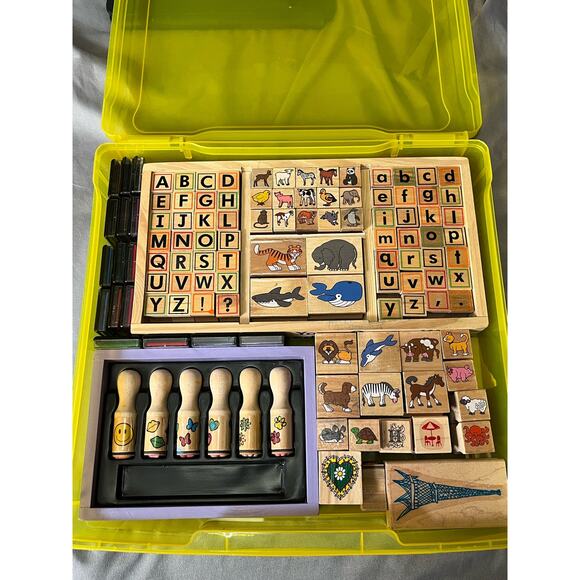 Melissa & Doug Other - Stamp collection with box includes 98 stamps and 16 ink pads